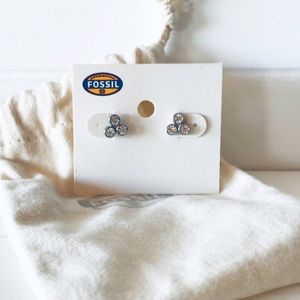 Fossil Glitz Dot Silver Crystal Stud Earrings